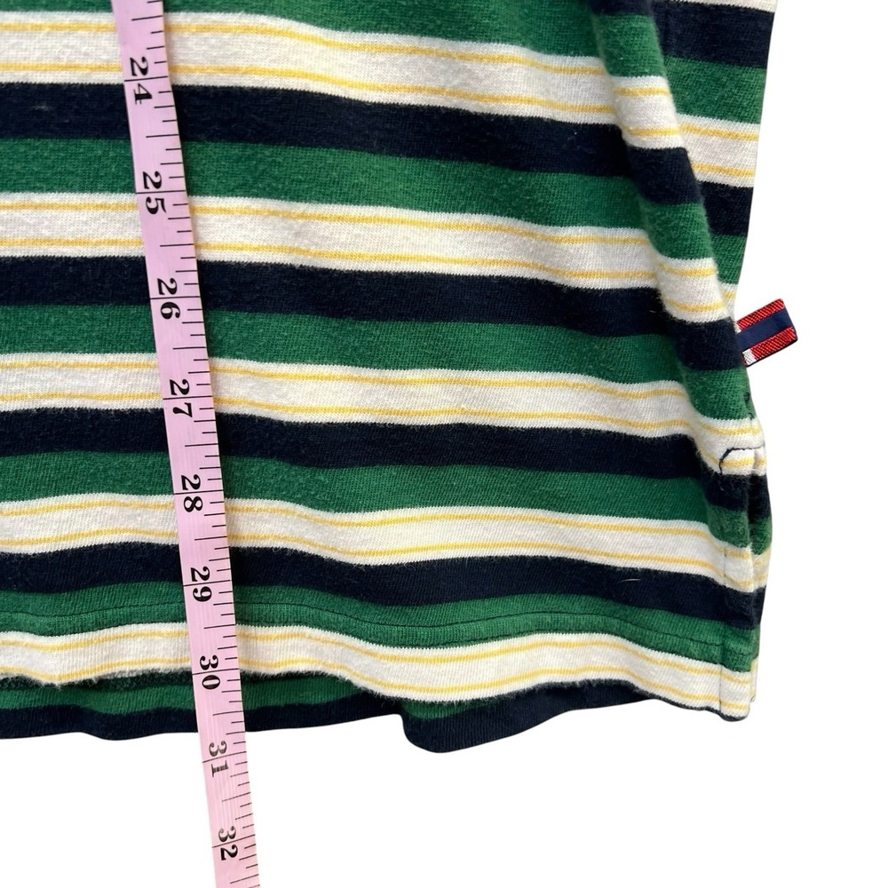 Vintage Bugle Boy Striped Polo Shirt XL Green Navy White 90s Cotton Classic - Picture 6 of 8